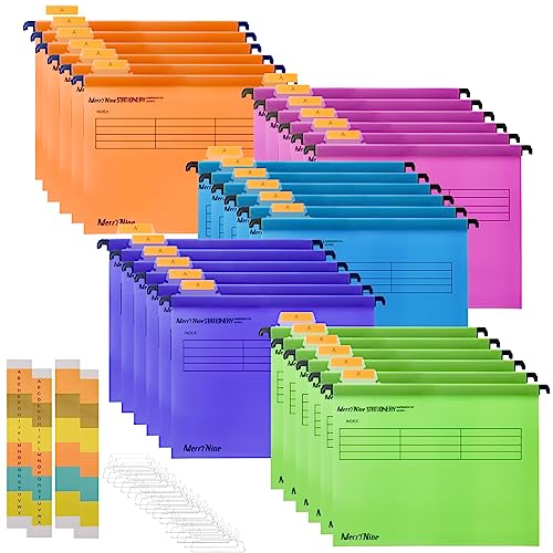 MerryNine Lot de 30 dossiers suspendus en polypropylène avec onglets et inserts de carte pour l'école, la maison, le travail et le bureau Couleurs mélangées Format A4