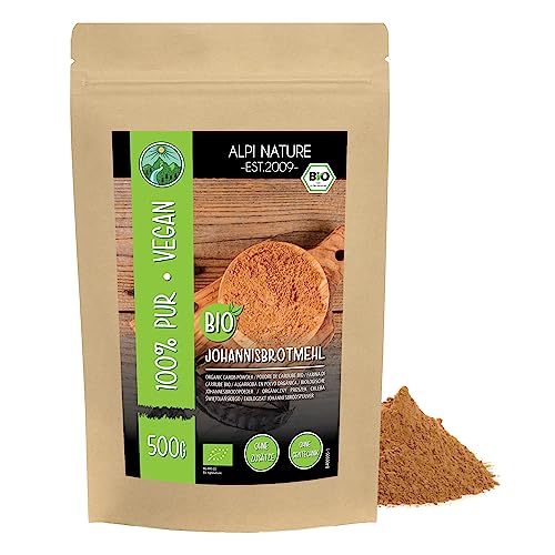 Farine de caroube biologique (500g), poudre de caroube noire, issue de l'agriculture biologique contrôlée, sans gluten, sans lactose, testée en laboratoire