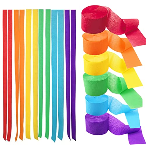 Lot de 6 Rouleaux Crépon Papier Multicolores,Serpentin en Papier Coloré pour Décoration de Fête(25 m x 4,5 cm par rouleau)