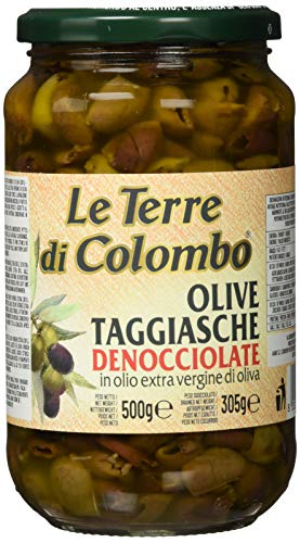 Le Terre di Colombo – Olives Taggiasca Dénoyautées - Conservées dans de l'Huile d'Olive Extra-Vierge (36 %) - 500 g