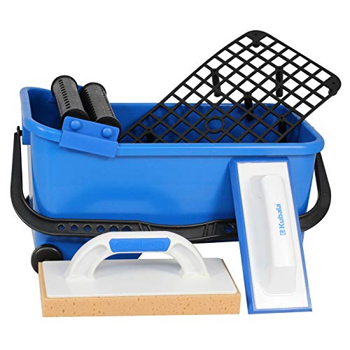 Armar Trading LTD Plastique Kit d'outils de pose de carrelage professionnels Taloche à joints, taloche à éponge, rouleaux et seau, Bleu