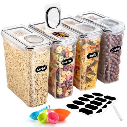 YASHE Boîte de Rangement Cuisine Lot de 4, 3.7L Sans BPA Boîtes Conservation Alimentaire en Plastiqueavec Couvercle, Boîte Hermetiques Alimentaires avec Étiquettes pour Céréales et Aliments