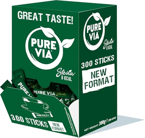 Pure Via - Stevia - Sticks - Zéro calorie, Zéro Sucre 300 sticks - Alternative d'Origine Naturelle au Sucre | 300g