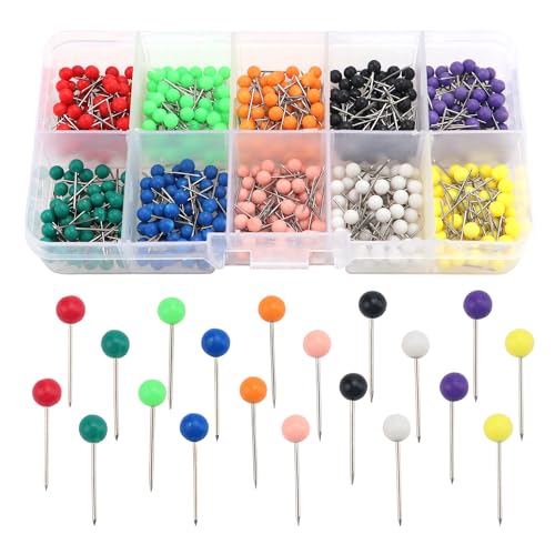 YIXISI 500 Pièces Carte Punaises, Push Pins tête en Plastique, Multicolore Punaises, Punaises Décoratif, pour Carte, Marquage, la Famille, Tableau D'affichage en Liège