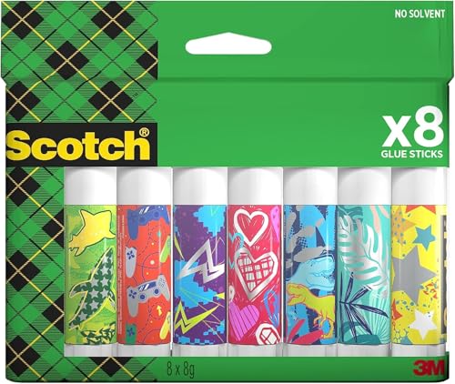 Scotch Bâton de Colle Permanente - 1 Paquet de 8 Bâtons de Colle - 8g par Bâton - Bâton de Colle pour Enfants, Colle forte, Sûre et Non Toxique pour Travaux Manuels, Fournitures Scolaires et de Bureau