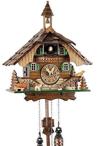 Pendule à coucou de la Forêt Noire en bois véritable avec mouvement à quartz alimenté par piles, chant du coucou – une offre des pendules-Park Eble –Maison traditionnelle 32 centimètre-