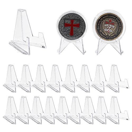Mini Presentoir Chevalet Acrylique Support Monnaie de Collection - Lot de 20 Pieces - en Plastique Transparent de 5,7 cm - Socle Carte Postale | Pokemon | Medaille | Badge