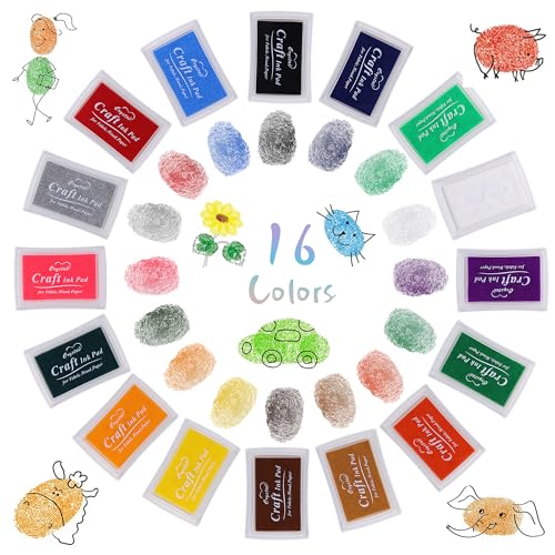 JIANTA Tampons Encreurs, 16 Couleurs Tampon Enfant de Grande, Coussins Encreurs, Encre à Doigt pour Loisirs Créatifs, Scrapbooking, Artisanat, Craft Stamps