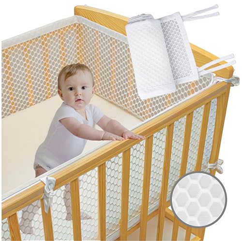 Tour de Lit Bébé Certifié OEKO -TEX en Maille 3D Respirante – Tour de Lit Respirant pour Lit Bébé 60x120 cm – Conforme à la Norme de Sécurité NF EN 16780 – Certificat SH025 189908 délivré par TESTEX