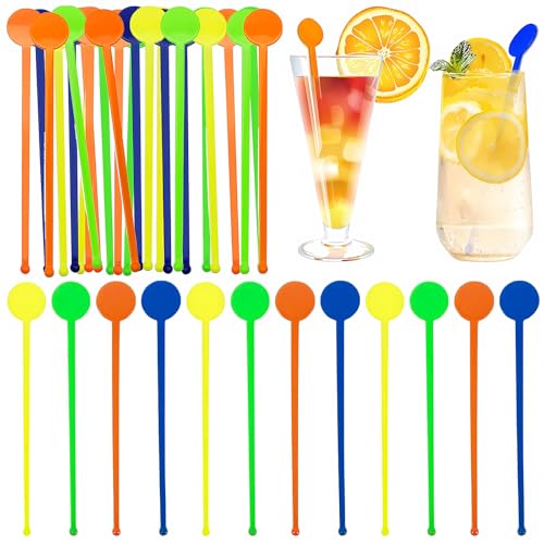 80Pcs Bâtonnets à Cocktail Réutilisables en Agitateur à Café 18cm Agitateur Vertical Décoration de Bâton de jus en Plastique Colorées pour Café, Cocktail, Jus, Vin(Couleur Aléatoire)