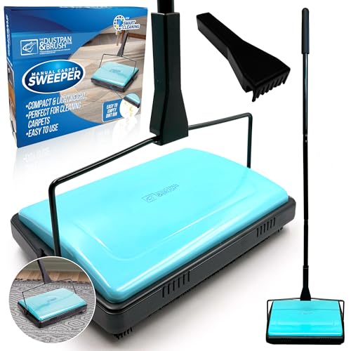 Balayeuse manuelle sans fil pivotante sans fil légère avec brosse en crin de cheval avec peigne de nettoyage – Parfait pour nettoyer les sols durs, les poils d'animaux et les tapis