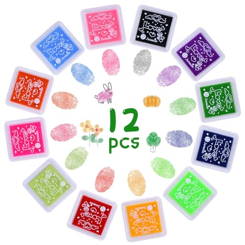 Vicloon Coussins Encreurs, 12 Couleurs Encre Tampon, Tampons Encreurs Enfants Encre Doigt Multicolores Non Toxique Lavable pour Peinture au Doigt Scrapbooking Artisanat Craft Stamps