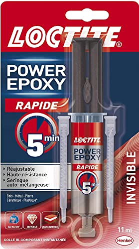 Loctite Colle Power Epoxy Rapide 5 Minutes 11 ml, Colle epoxy réajustable, colle forte résistante avec seringue auto-mélangeuse, colle résine epoxy transparente