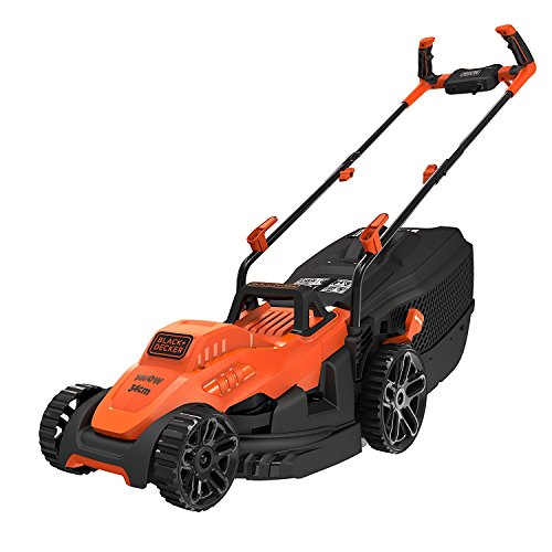 BLACK+DECKER Tondeuse Filaire 1400W, Tondeuse à Gazon Electrique 34 cm, 6 hauteurs réglables de 20, 30, 40, 50, 60 et 70 mm, Idéale pour 300 à 400m², BEMW461BH-QS