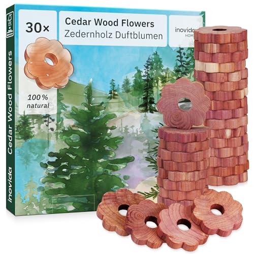 Inovida Anneaux de Cedre : 30 Anneaux en Bois de Cèdre Contre Les Mites – Parfum pour Armoire – Protection décorative et Naturelle Contre Les Mites pour Penderie – Piège Naturel Contre Les Mites