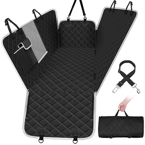 Pecute Protection Voiture Chien avec Fenêtre de Visualisation,Housse Voiture Chien Imperméable Anti-déchirure de Siège Arrière Coffre avec Sac de Rangement,Ceinture chien voiture bonus(146x136cm,Noir)