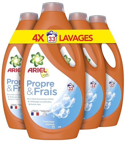 Ariel Simply, Lessive Liquide, 132 Lavages (4x33), Propre et Frais, Fraîcheur Longue Durée, Impeccable Même En Cycle Court Et À Froid, Nettoie En Profondeur, Fabriqué En France