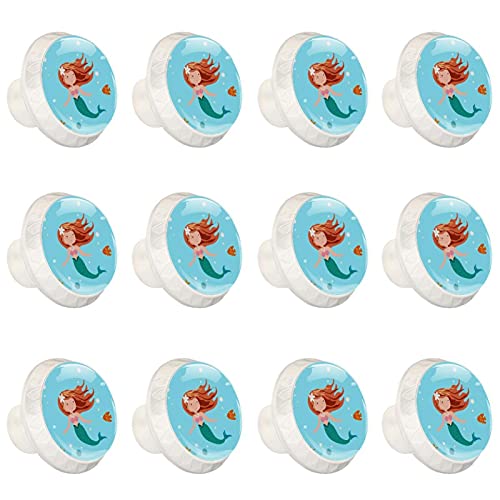 Boutons d'armoires de cuisine boutons décoratifs ronds armoire tiroirs de placard commode tirer la poignée 12 pièces motif de sirène rousse