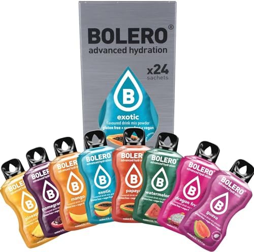 Bolero boissons EXOTIC MIX STICKS 24x3g I boisson rafraîchissante en poudre sans sucre édulcorée à la stévia | boisson hypocalorique à la vitamine C