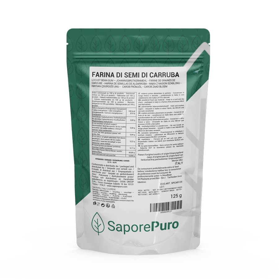 Saporepuro Farine de Graines de CAROUBE 125 gr - Idéal pour la crème glacée et les sorbets