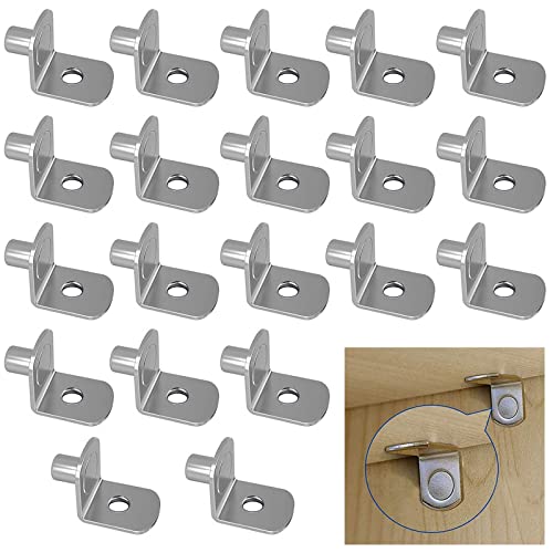 20 Pièces Support pour Étagère Métal de 5 mm pour Armoire de Cuisine L Forme Support Équerre Cheville Etagere en Fer Nickelé Étagère Cheville Support d'étagère pour Meubles Armoire Bibliothèque