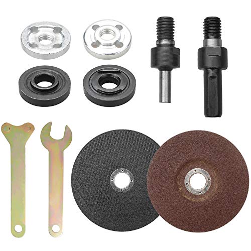 YEYIT Lot de 10 accessoires pour meuleuse d'angle et perceuse manuelle – Tige de connexion, clé, écrou à bride, disques de coupe et de meulage en métal, dispositifs de serrage