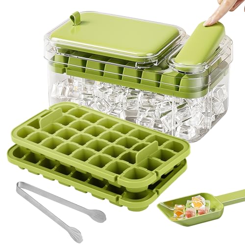 Bacs à glaçon avec couvercle, Glacons Moule de Qualité Alimentaire Avec Couvercles, Libère Tous Les Glaçons en une Seconde, Sans BPA, 96 Bac à Glaçons bacs à Glaçons Carrés Faciles à Retirer(Vert)