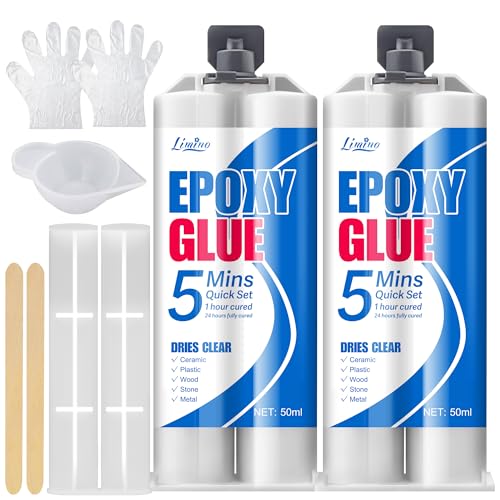 Colle époxy Transparente - Kit de 100 ml Colle Bi-Composant pour Réparation de Carreaux, Métal, Céramique, Plastique, Bois - Réparation Rapide en 5 Minutes Colle Forte - Strong, Résistant à L'usure
