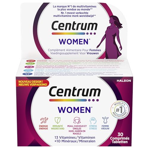 CENTRUM – Multivitamines Femme - 13 Vitamines & 11 Minéraux - Vitalité, Immunité, Énergie au Quotidien - Complément Alimentaire - 30 Comprimés