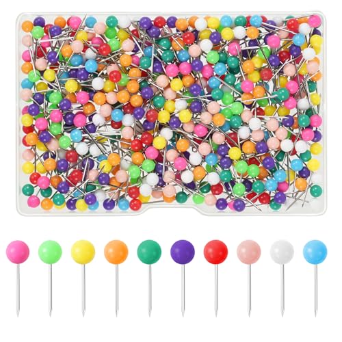 Vicloon Épingles et Punaises, 500pcs Push Pins Plastique Ronds, 4 * 15mm Punaises Tableau Liège, Epingles à tête Ronde avec Boîte, Carte Punaise pour Famille Bureau l'école d'Affichage Repère Décorer