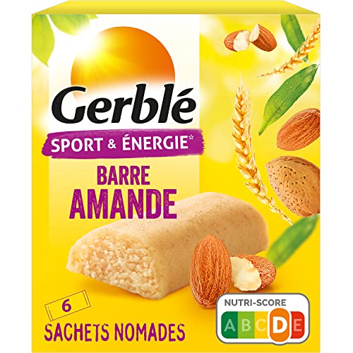 Gerblé Sport et Énergie, Barres énergétiques aux amandes et germe de blé, Riches en glucides et en vitamine B1, 6 Emballages individuels, 150g, 204747