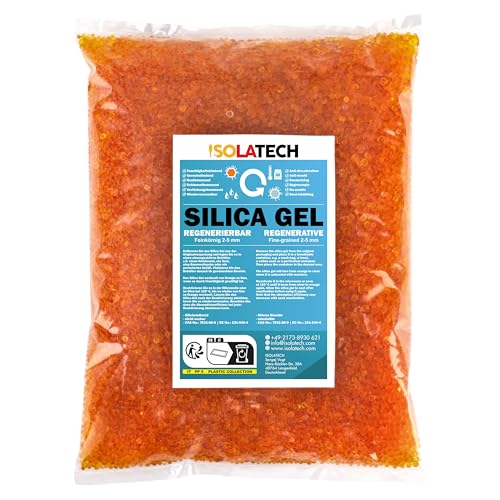 ISOLATECH Silica Gel régénérable, déshydratant, orange, sac de 900 g Gel de silice déshumidificateur Silicagel