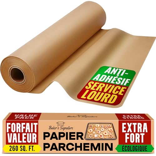 Papier Cuisson rouleau Non Blanchi - Papier Sulfurisé de 38cm x 64m avec Coupeur - Papier de Cuisson Antiadhésif pour la Cuisine, le Grill, la Vapeur et la Friteuse à Air par Baker's Signature