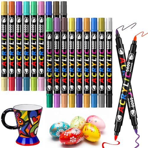 LUZOON Marqueur Peinture Acrylique, 24 Couleurs Pinceau Double Pointe Peinture Acryliques Stylos Marqueur Peinture Permanent Art Peinture Set pour Pierre, Bois (36 Couleurs 18 Pièces)