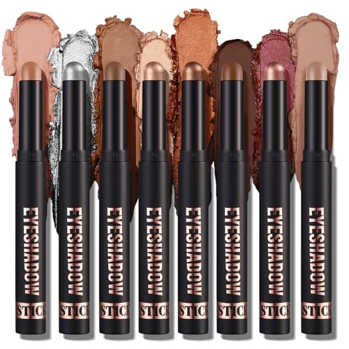 8PCS Crayon Fards à Paupières pailleté, Baton de Fard a Paupiere Pailleté, Crayon Ombre à Paupières Crème Imperméable Crayon Fard à Paupières Brillant Maquillage Crayon Yeux pailleté Blanc Marron