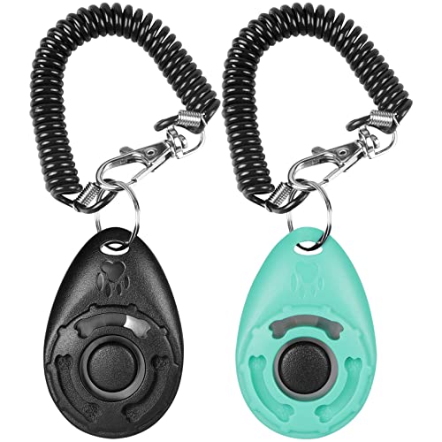 Diyife Lot de 2 Clickers pour Chien, Clickers de Chien avec Dragonne élastique & Grand Bouton, Clicker Training, Professionnel Clicker Chien Dressage pour Chat, Chien, Cheval, Noir + Cyan