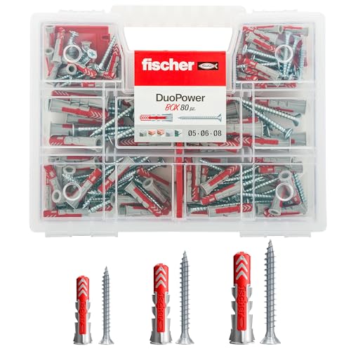 fischer - Assortiment de 80 Chevilles DuoPower Tous matériaux avec vis/Mallette Contenant 25 Chevilles DuoPower avec vis + 40 Chevilles DuoPower 6x30 avec vis + 15 Chevilles DuoPower avec vis