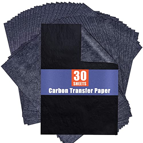 Papier carbone pour le Transfert Papier transfert graphite - PSLER 30 Pcs Papier graphite noir pour le tra?age de motifs sur des projets en bois Toile Tissu Artiste lettrage Dessin A4