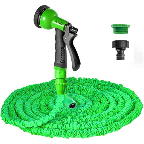 VENQI Tuyau d'arrosage extensible de 7,5m/25ft, tuyau arrosage flexible de 7,5 m avec buse de pulvérisation à 8 motifs tuyaux d'arrosage rétractable (7,5 m, vert)