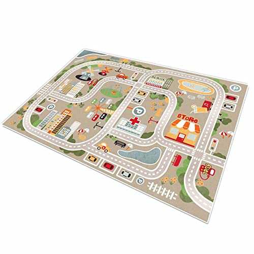 TYKTZXY Tapis pour Enfants Tapis de Jeu Street Car Univers Animal Bleu Vert Gris Gray 10 Tailles