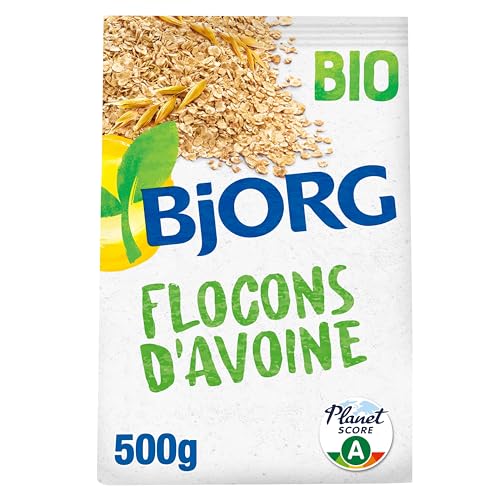 BJORG - Flocons d'Avoine Bio - Céréales Complètes Riches en Fibres - Sans Sucres Ajoutés - 500 g