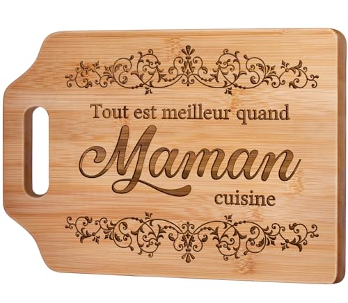 Giftasy Cadeau Fete des Meres, Cadeau Maman - Planche à Découper en Bambou Gravée, Cadeau Fête des Mères, Cadeau Anniversaire Maman Original, Idee Cadeau Mere Cuisine