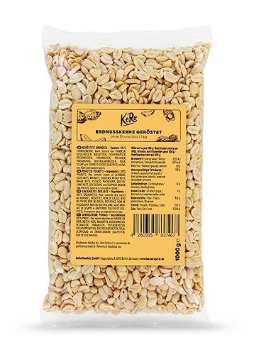 KoRo - Cacahuètes grillées sans huile et sans sel 1 kg - Décortiquées, naturelles, sans additifs