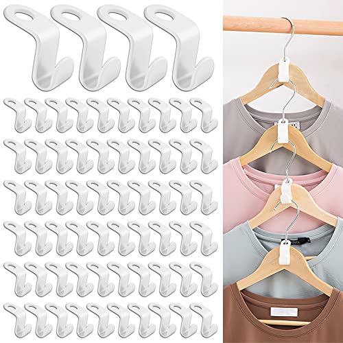64 Pcs Crochet Cintre, Clip D'extension, Crochets de Connecteur pour un gain de place Mini Cintres en cascade Organisateur pour penderie économie d'espace (Blanc)