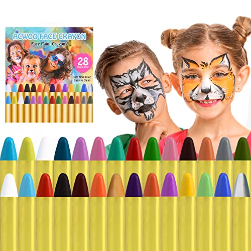 ACWOO Visage Peinture, 28 Couleurs Crayons Maquillage Artistique, Sûr, Non-Toxique, Lavable, Peinture Corporelle Convient à tous, Cosplay, Carnaval, Anniversaire, Halloween, Pâques, Noël