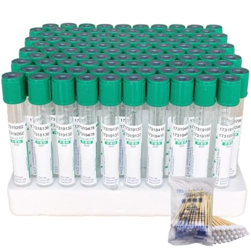 JMbpkduHs Tubes De Prélèvement Sanguin sous Vide, 100 Tubes Sanguins sous Vide en Verre, avec Bouchon à Vis, Tubes à Centrifuger en Verre à Pression Négative,Heparinlithiumtube-10ml