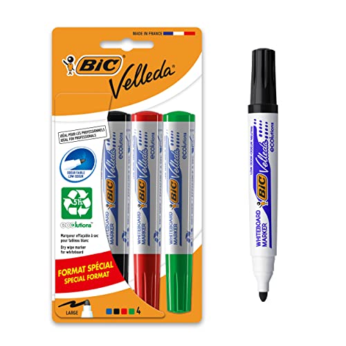 Bic - Marqueur Velleda 1701 - Blister de Feutres Effaçable à sec - Noir/Bleu/Rouge/Vert