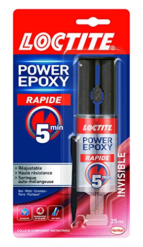 Loctite Colle Power Epoxy Rapide 5 Minutes 25 ml, Colle epoxy réajustable, colle forte résistante avec seringue auto-mélangeuse, colle résine epoxy transparente