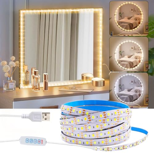 Lampe de miroir LED pour coiffeuse, lampe de coiffeuse, lumière miroir, lampe de maquillage, lampe de maquillage, 200 cm, 3 couleurs, 9 niveaux d'intensité, lumières pour coiffeuse flexible, intensité