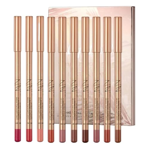 10 Couleurs Nude Crayons à Lèvres,Lipliner Crayon Set,Imperméable à l'Eau Lèvres Maquillage Soft Pencil Durable Mat Lisse Ultra Fine Lipliner